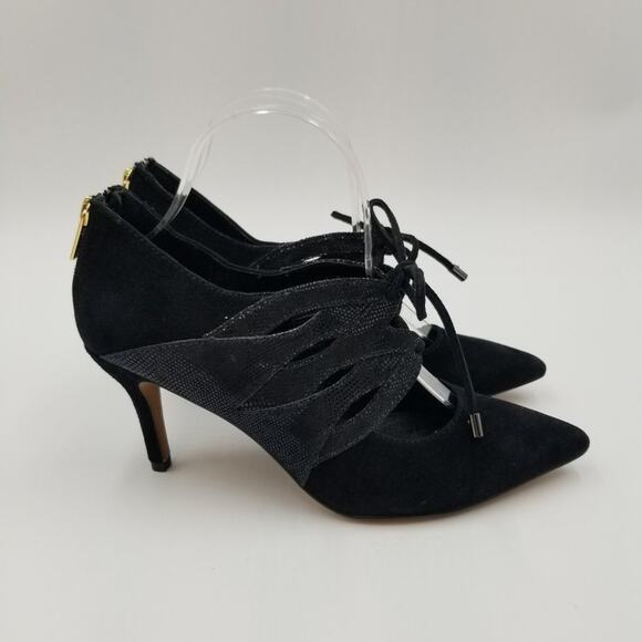 Isola Palazzo Heels Womens‎ 8.5 Black Suede Leather Lace up - Picture 2 of 11